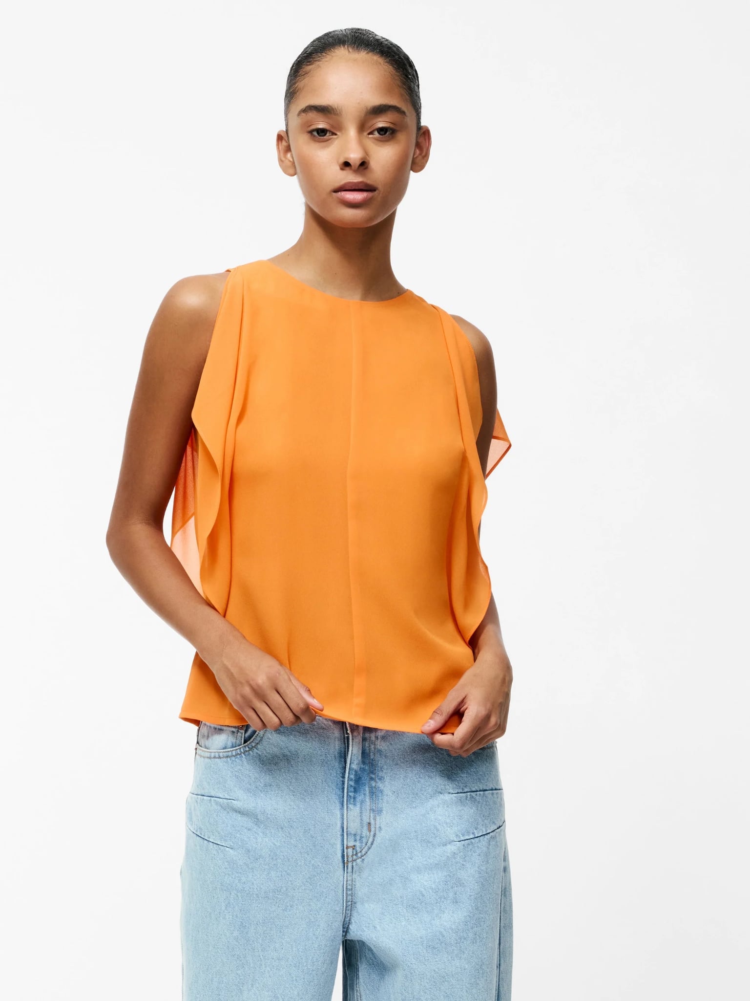 Eden Georgette Flutter Sleeve Top Orange