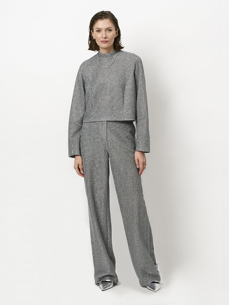 Aremi metallic straight leg pants silver