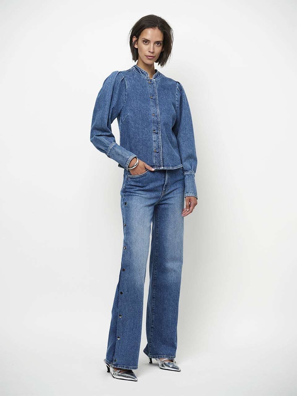 Piper pleated denim shirt