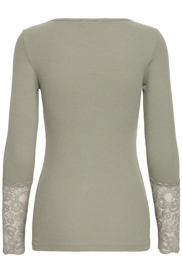 Hizamond T shirt með blúndu á ermum Dusty olive