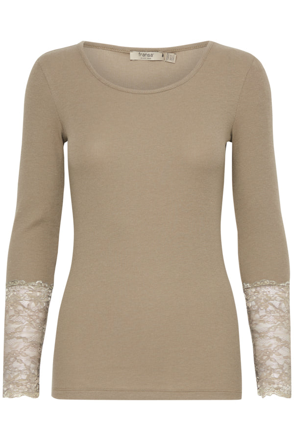 Hizamond T shirt með blúndu á ermum brindle