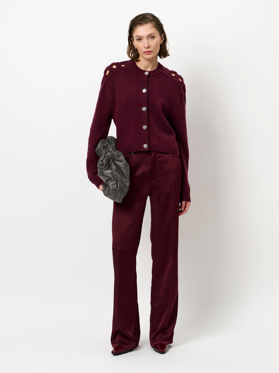 Summit 5 pocket satin pants Mulberry red
