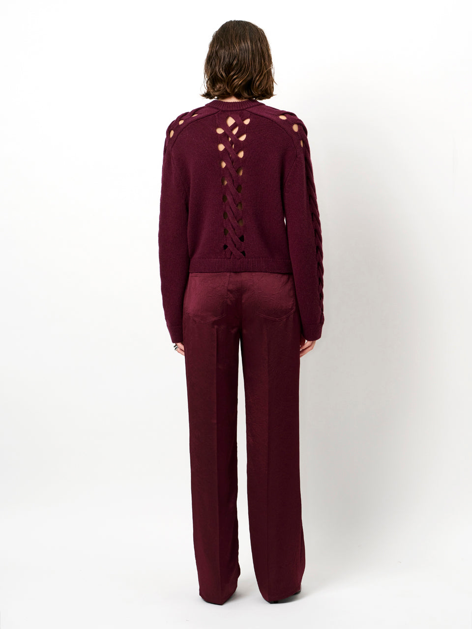 Summit 5 pocket satin pants Mulberry red