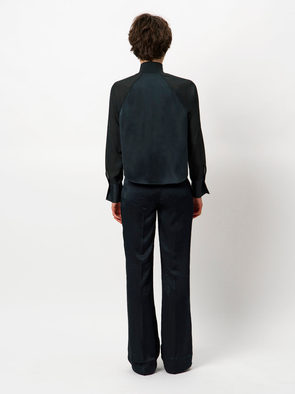 Estela Silk mixed top midnight green