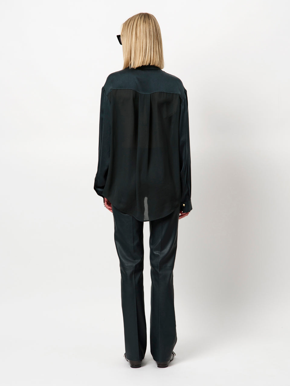 Lova stretch leather pants midnight green