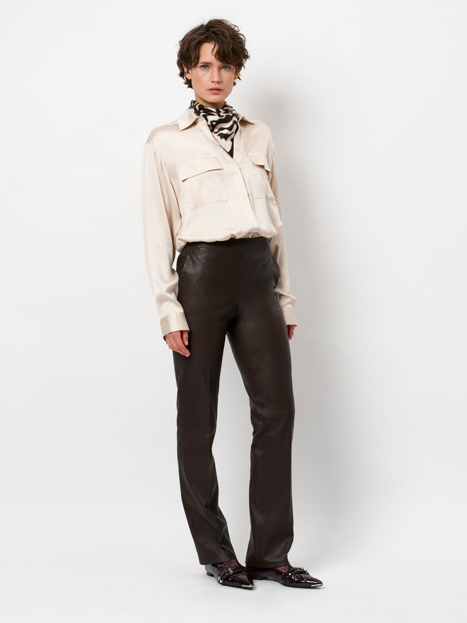 Lova stretch leather pants espresso brúnar