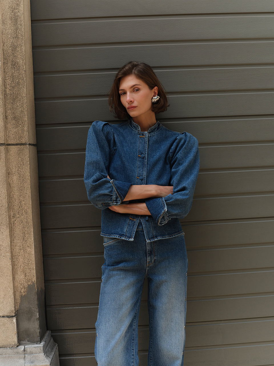 Piper pleated denim shirt