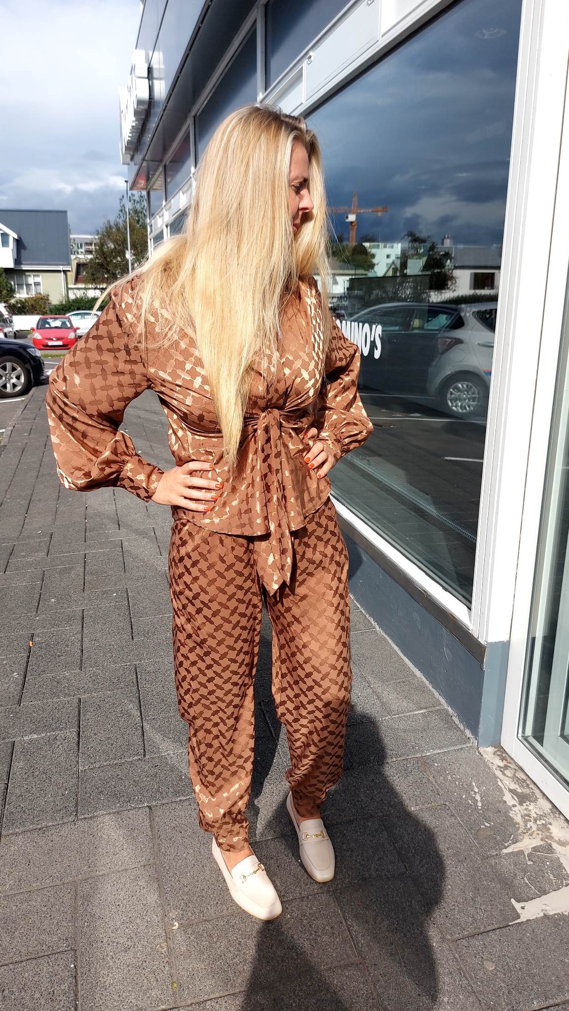 Lee blússa Camel Keffiyeh jacquard