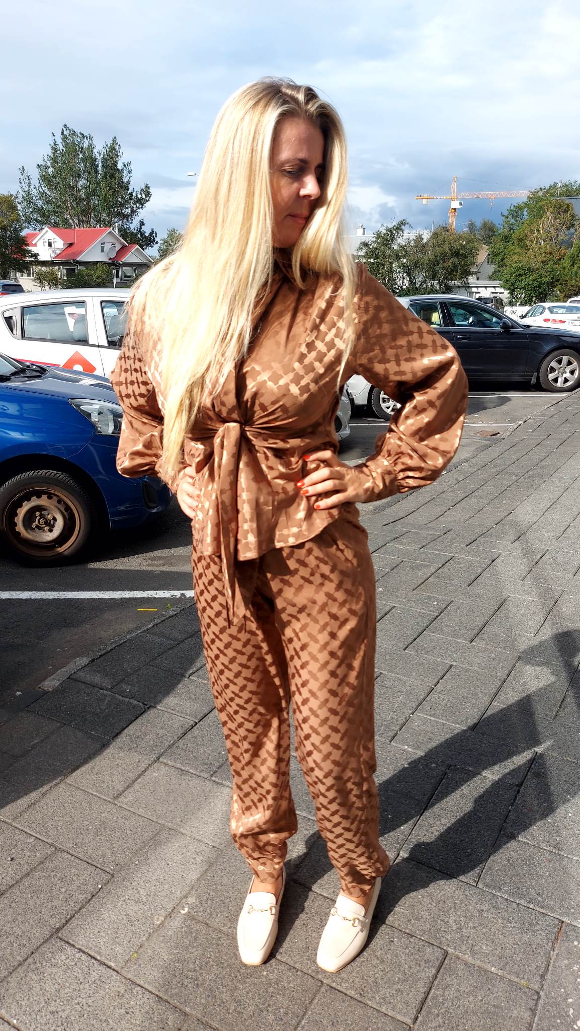 Lee blússa Camel Keffiyeh jacquard