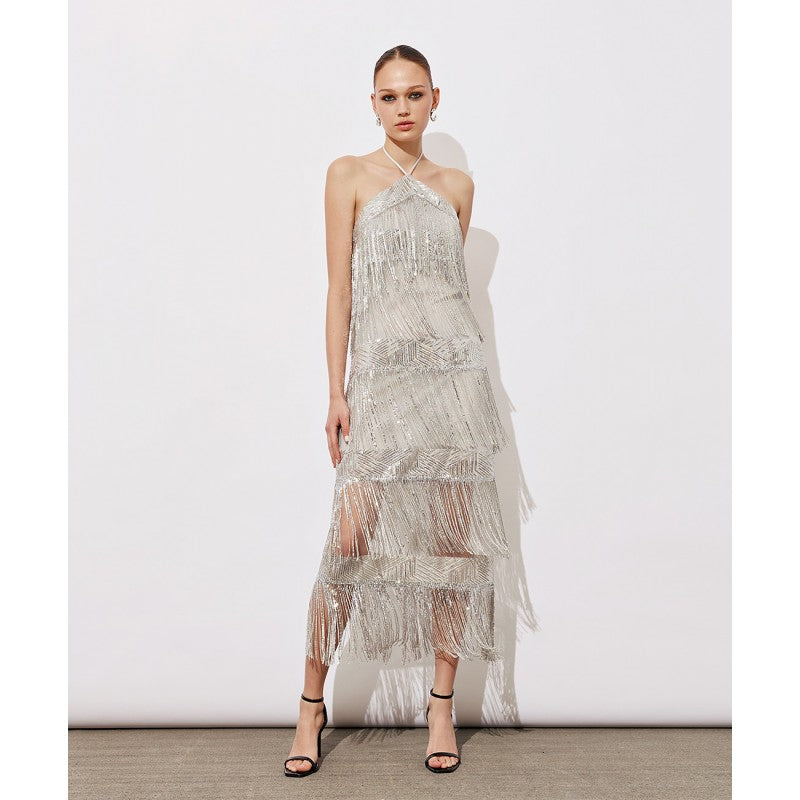 Dress with sequin fringes