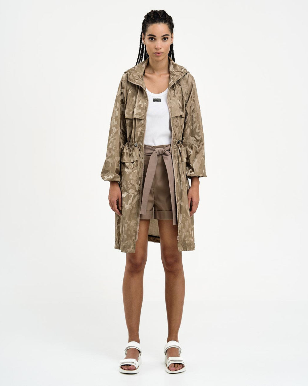 Hooded trench coat military gold