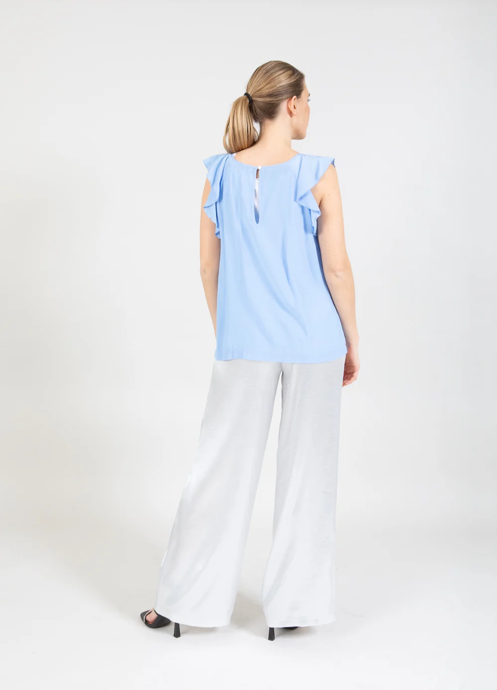 Top with ruffle sleeves sky blue