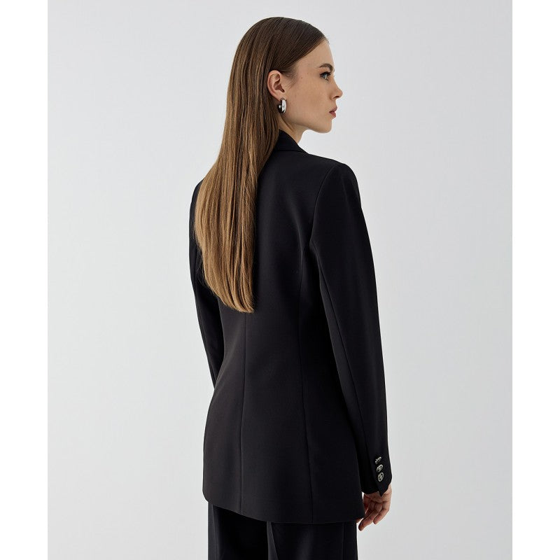 Blazer with a monogram button svartur