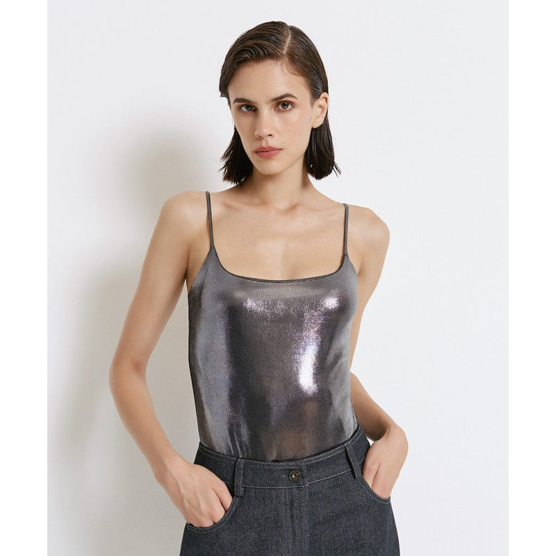 Elastic metallic-effect bodysuit