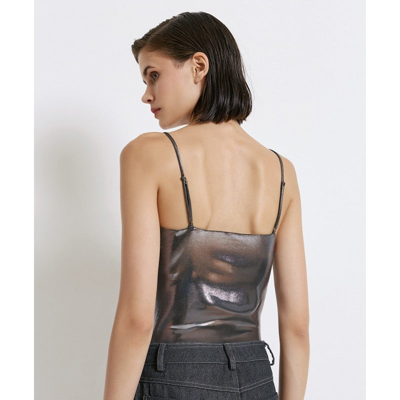 Elastic metallic-effect bodysuit