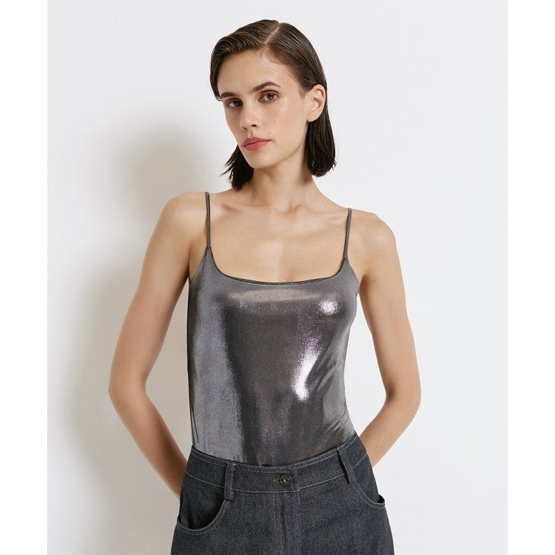 Elastic metallic-effect bodysuit