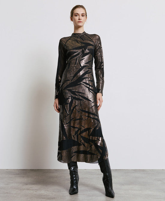 Long dress with metallic effect details