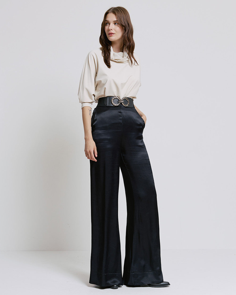 High-waist satin pants