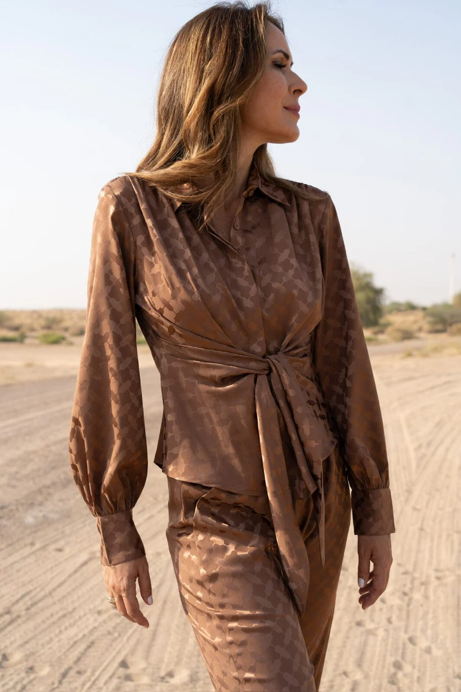 Lee blússa Camel Keffiyeh jacquard