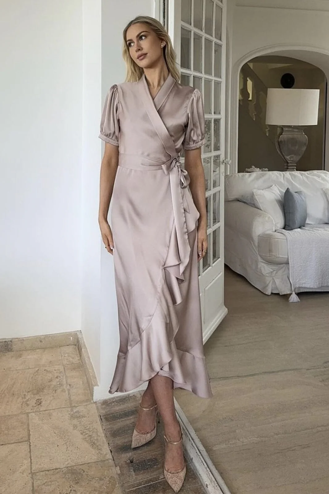Iris dress Hammered Satin Blush
