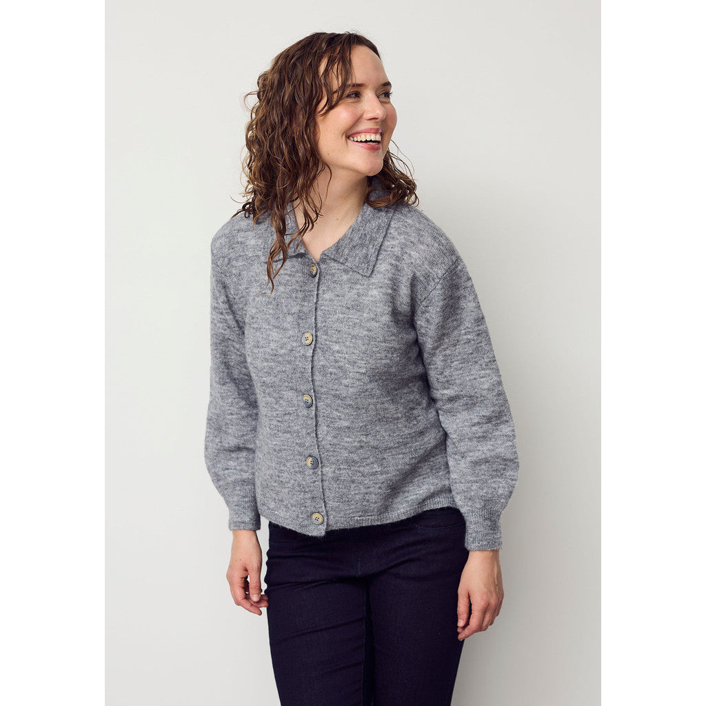 Anna Colar Cardigan Grey Melange