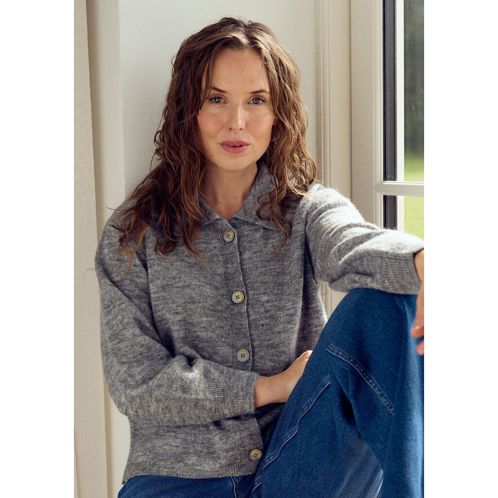 Anna Colar Cardigan Grey Melange