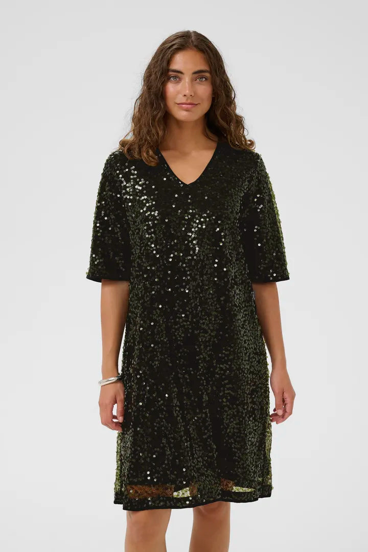 Glimmerkjóll stutterma (Melia)