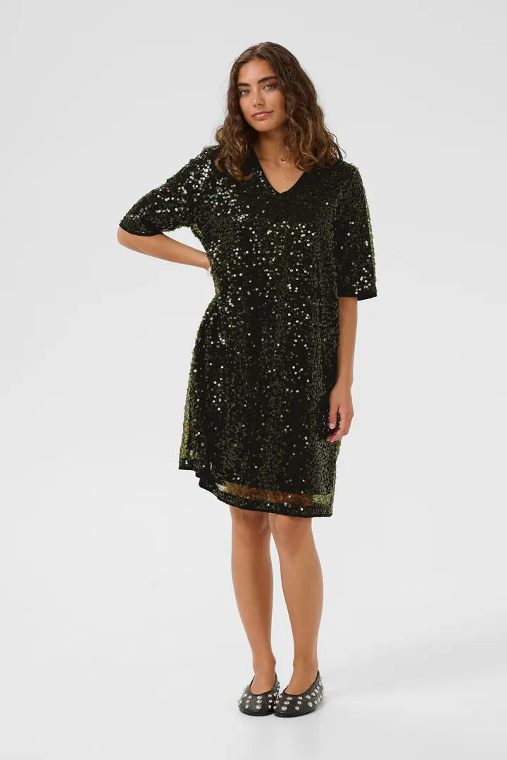 Glimmerkjóll stutterma (Melia)