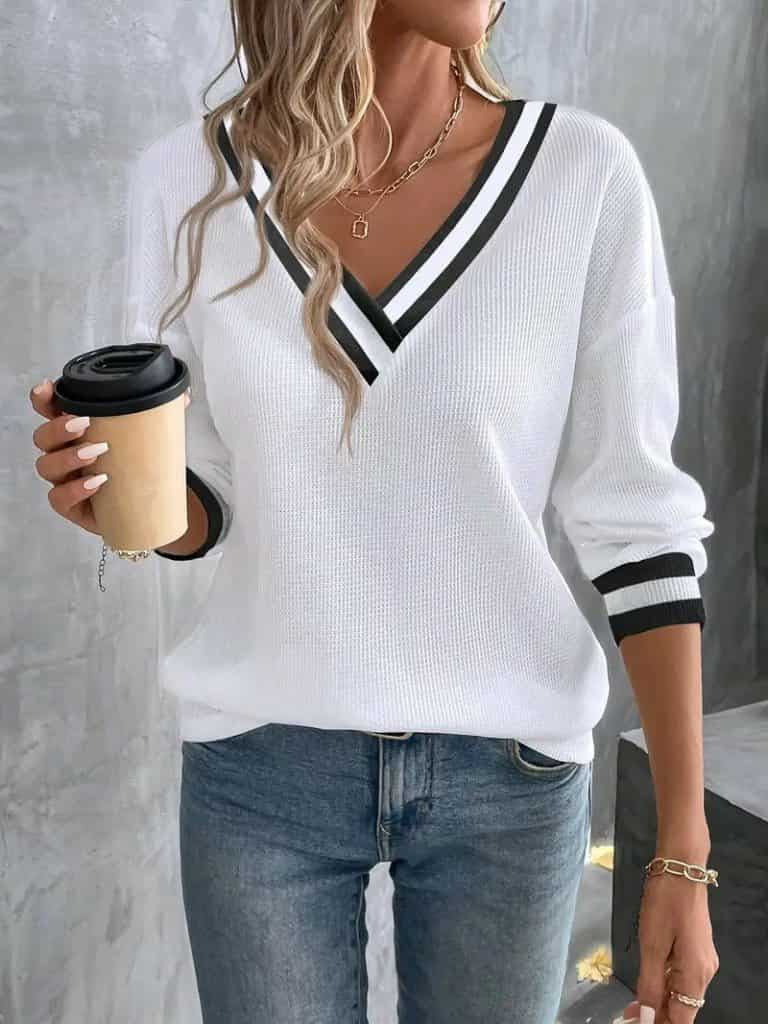 Langermabolur með v-hálsmáli