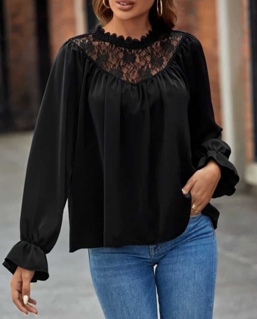 Langerma blúnduskyrta