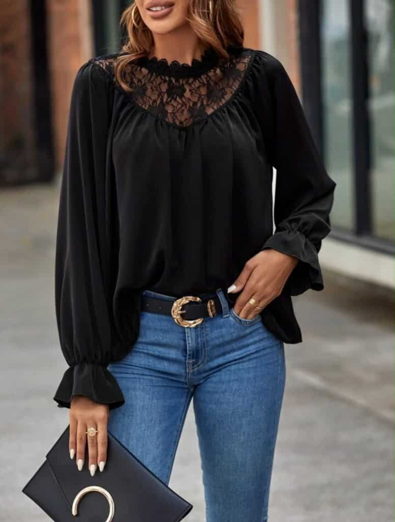 Langerma blúnduskyrta