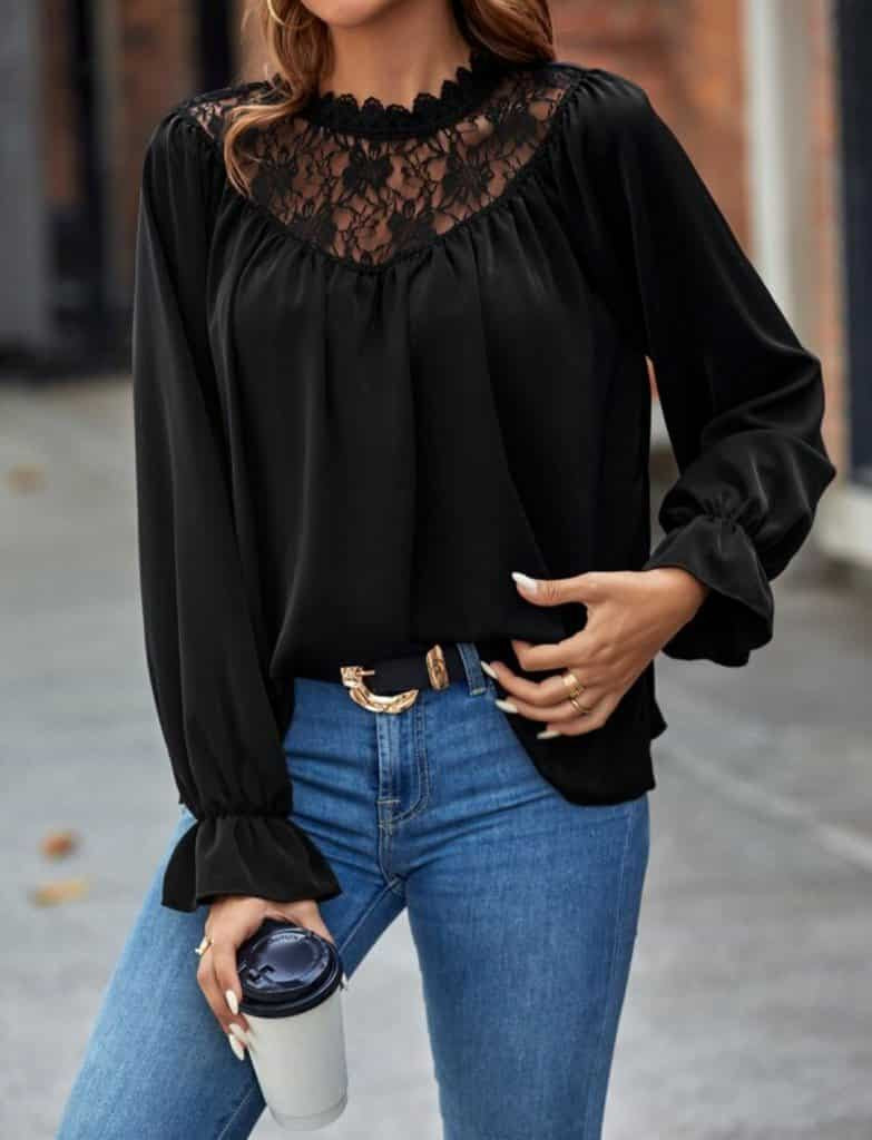 Langerma blúnduskyrta