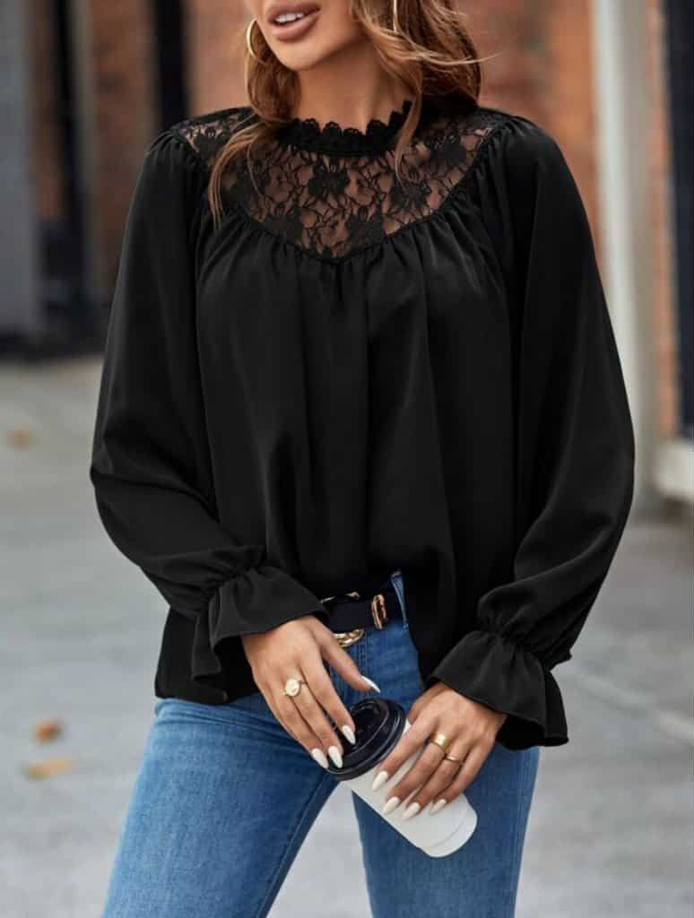 Langerma blúnduskyrta