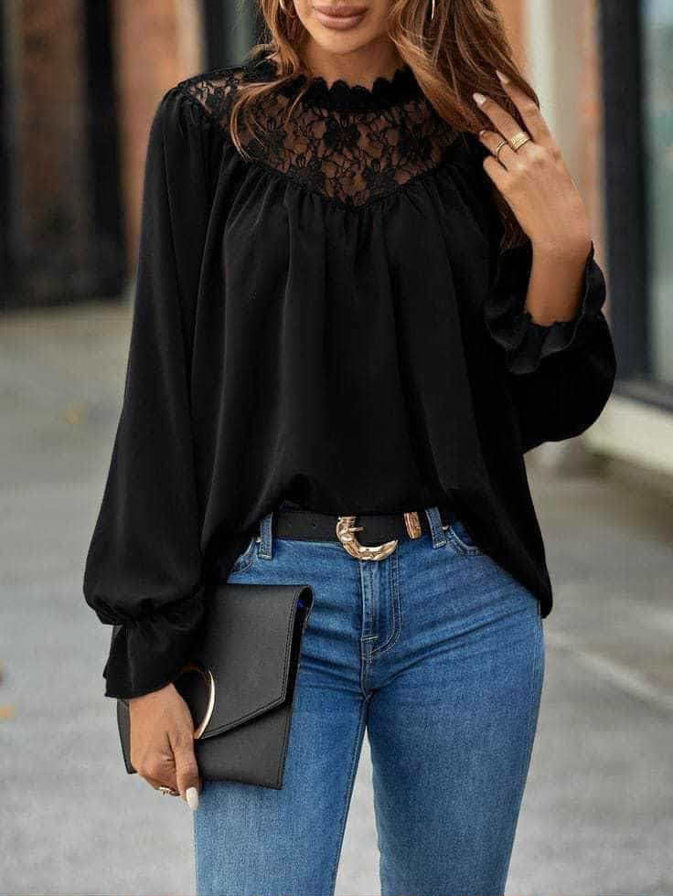 Langerma blúnduskyrta