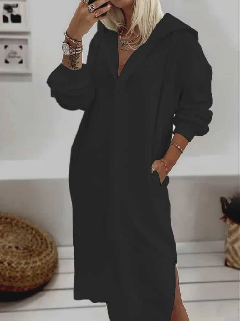 Síður hettupeysukjóll