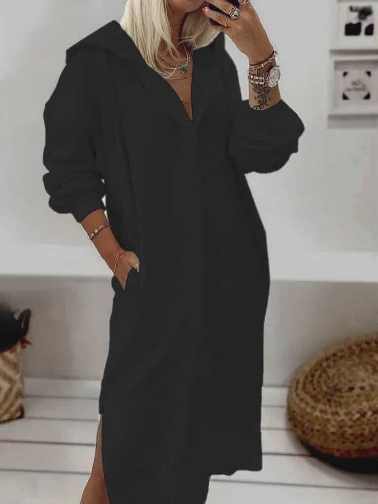 Síður hettupeysukjóll