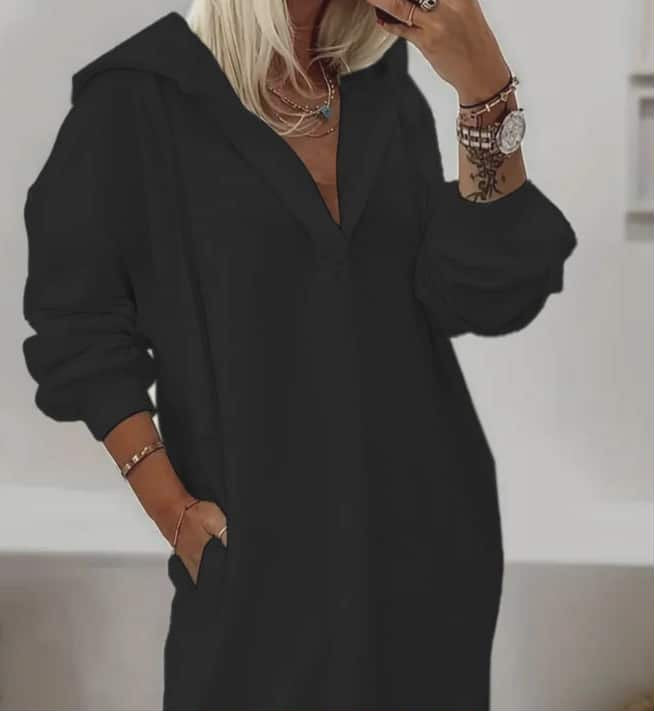 Síður hettupeysukjóll