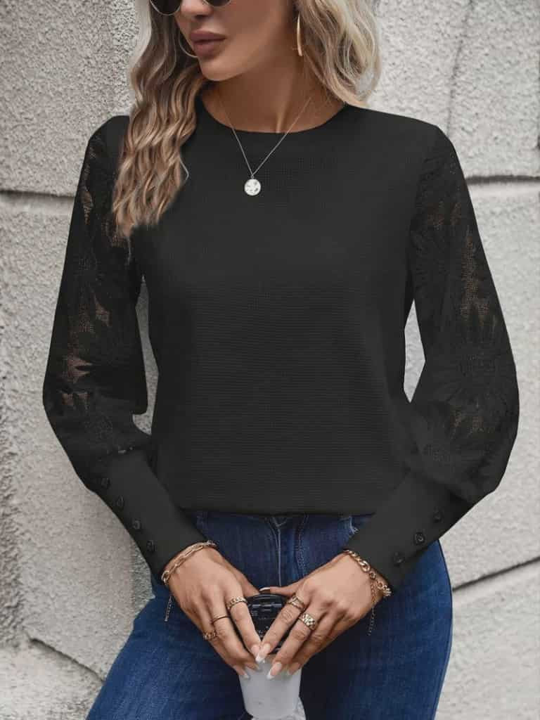 Skyrta með ziffon/blúndu