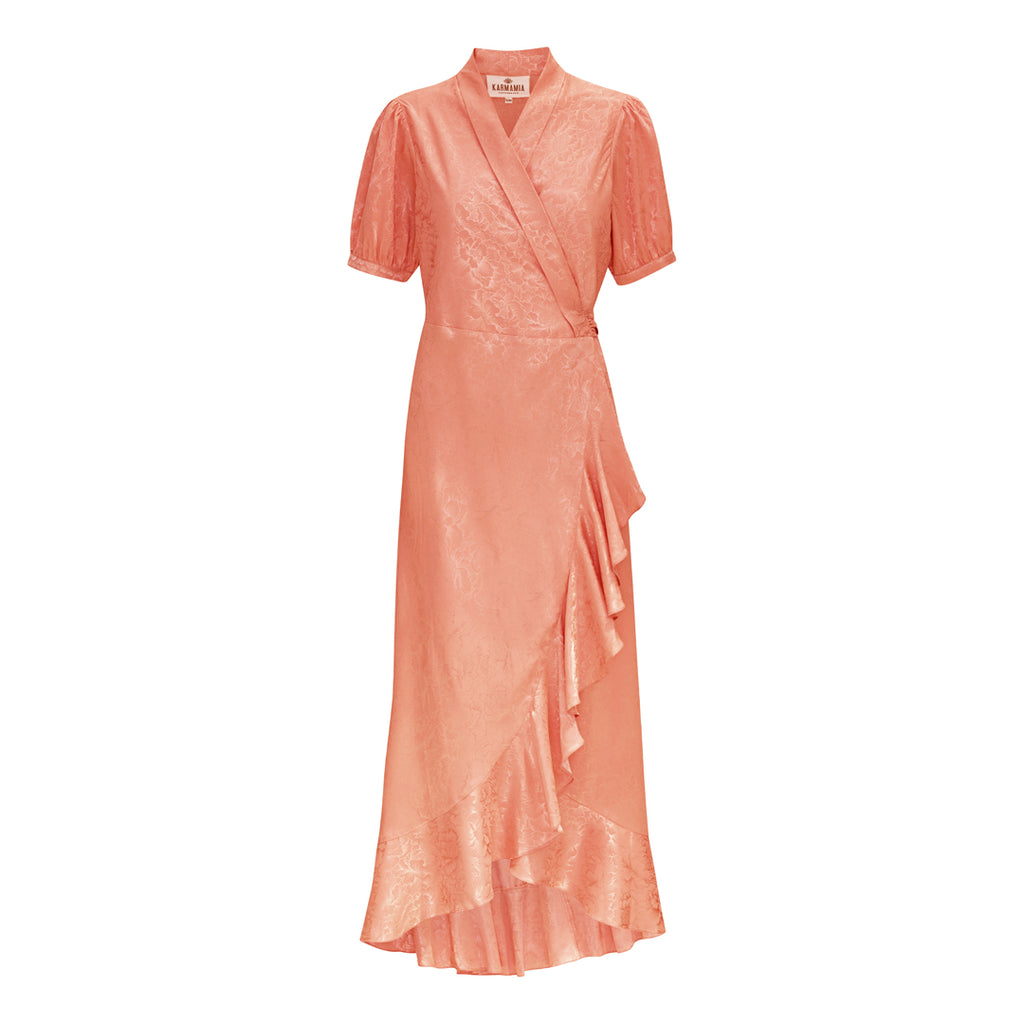Iris dress peach flower jaquard