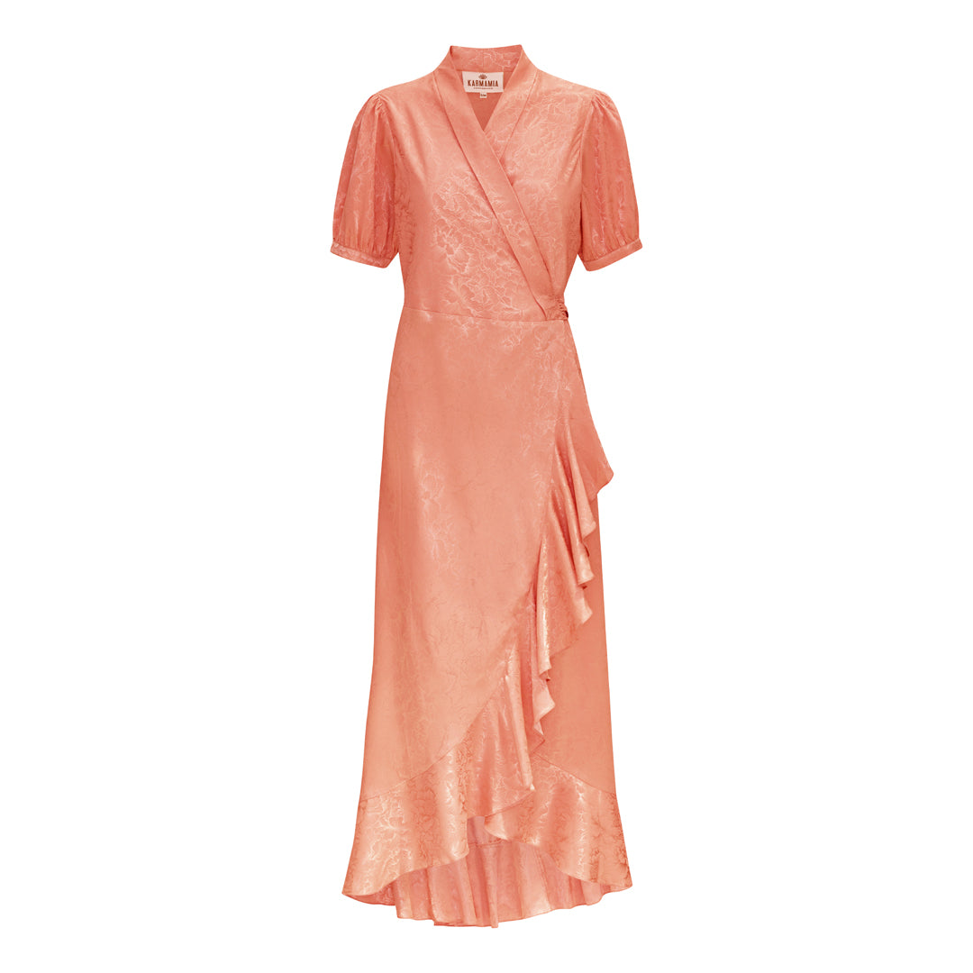 Iris dress peach flower jaquard