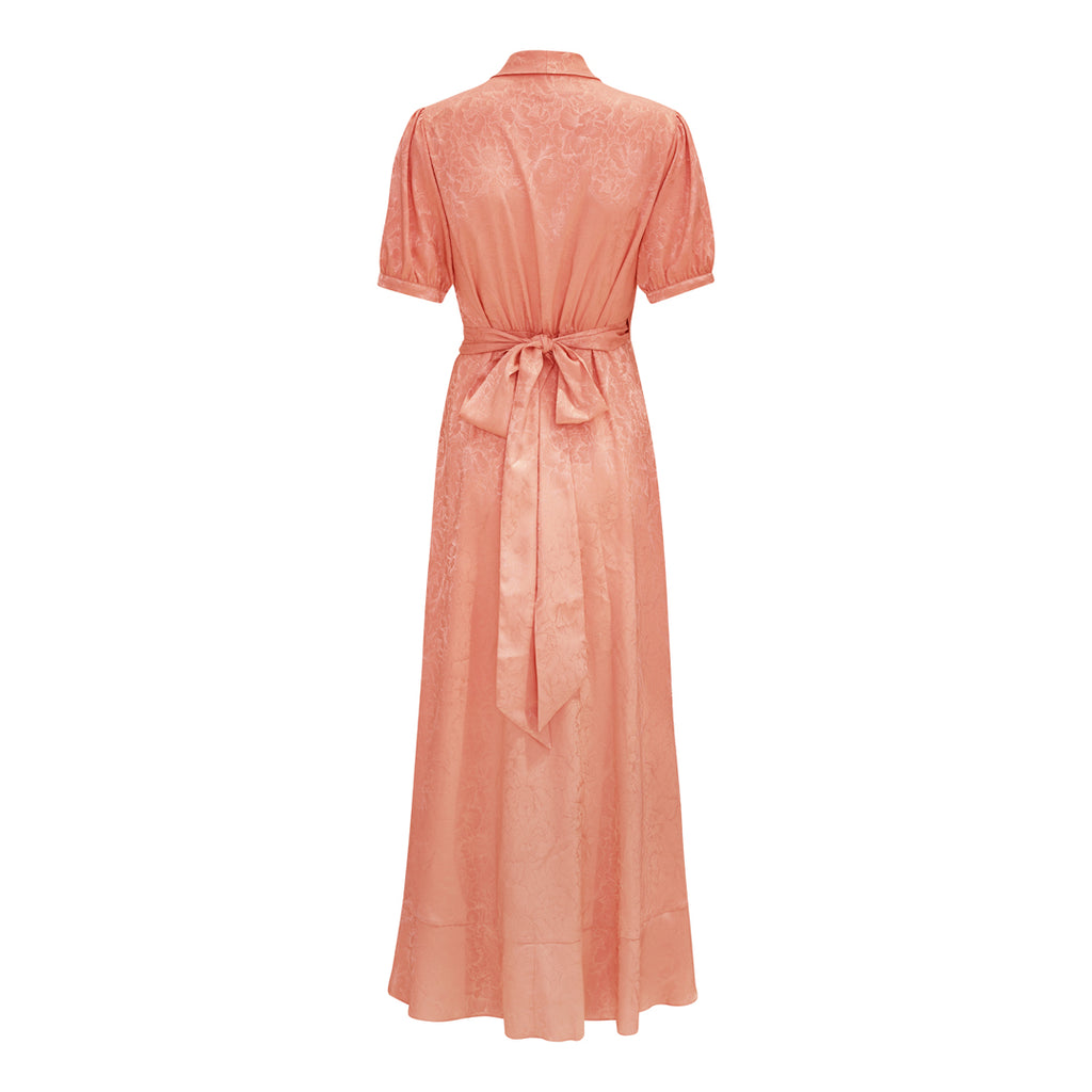 Iris dress peach flower jaquard