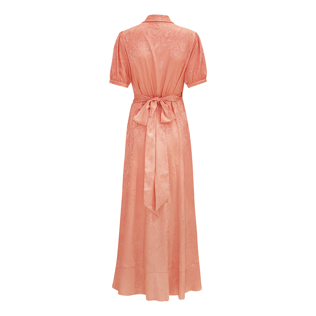 Iris dress peach flower jaquard