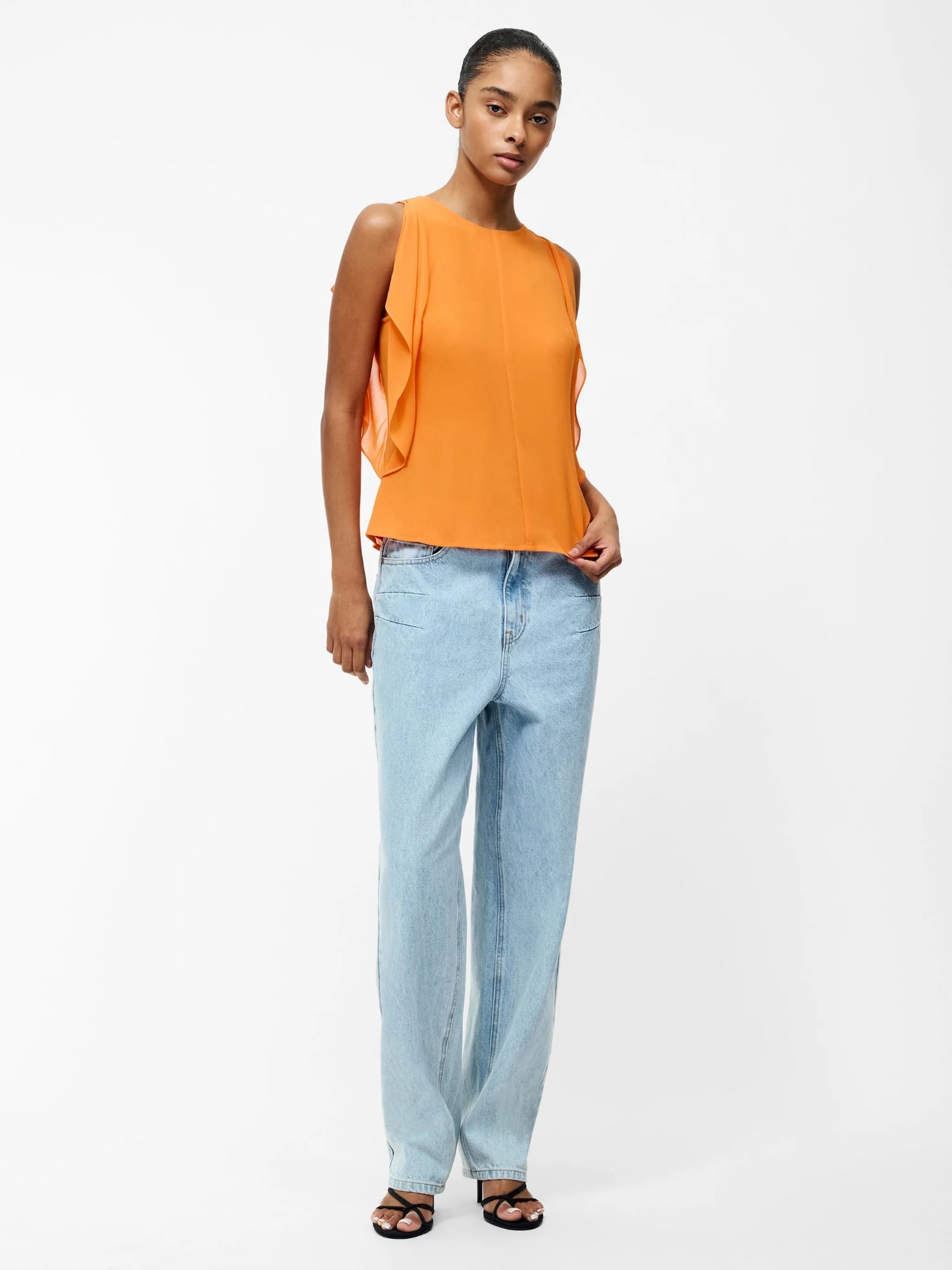 Eden Georgette Flutter Sleeve Top Orange