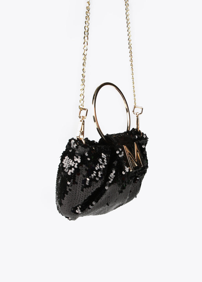 Sequinned evening bag black