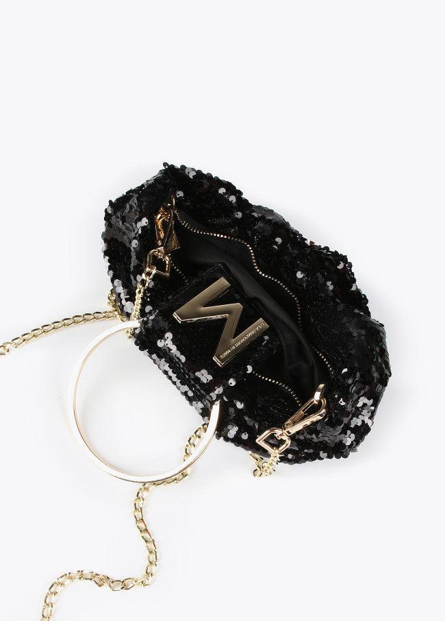Sequinned evening bag black