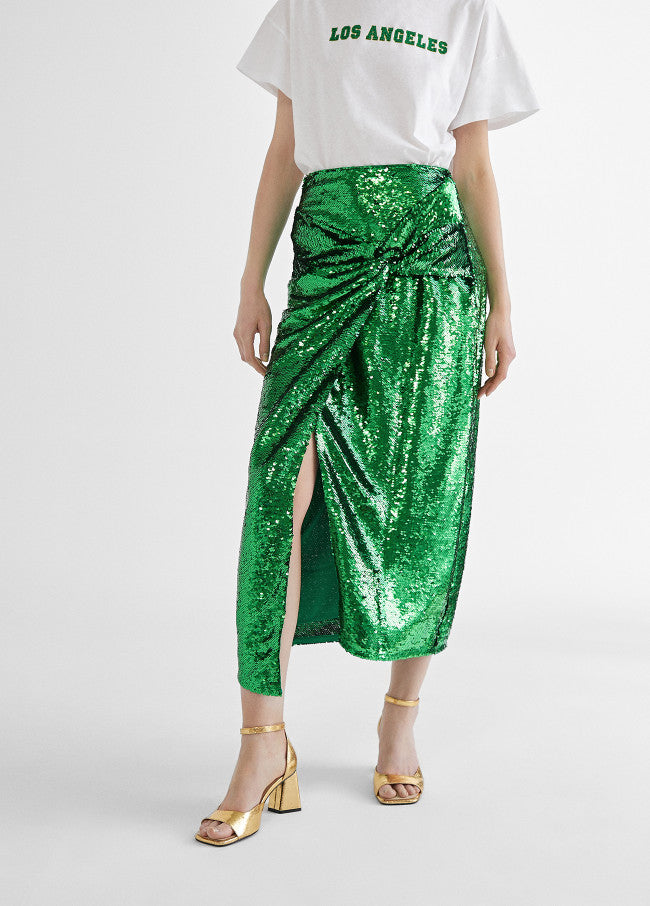 Sequinned skirt with slit
