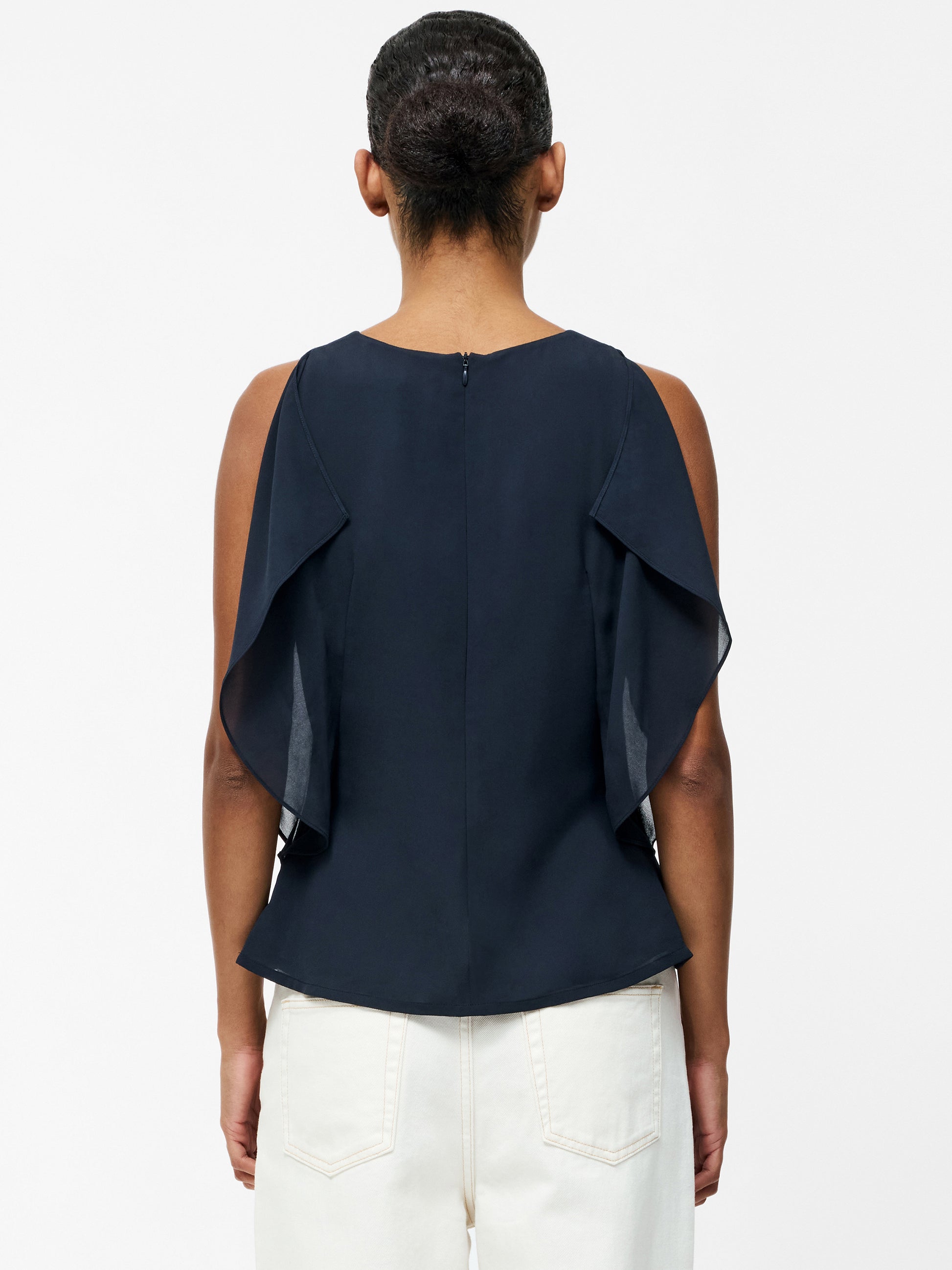 Eden Georgette Flutter Sleeve Top Navy